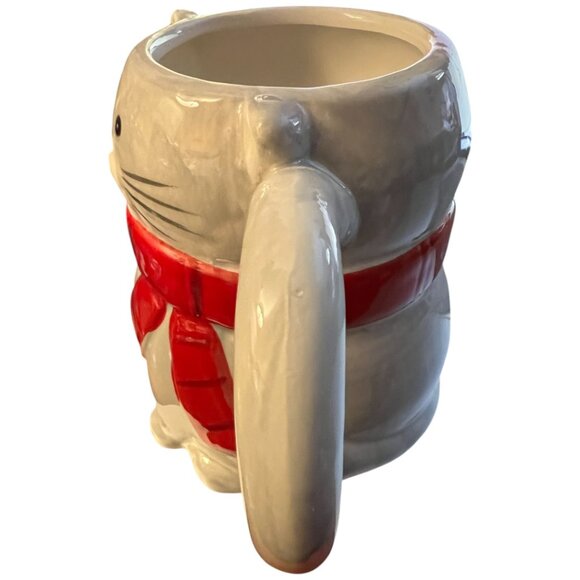 Merry & Bright Cat Mug with Red Scarf β Christmas Kitty Coffee Cup Ceramic - Picture 3 of 9